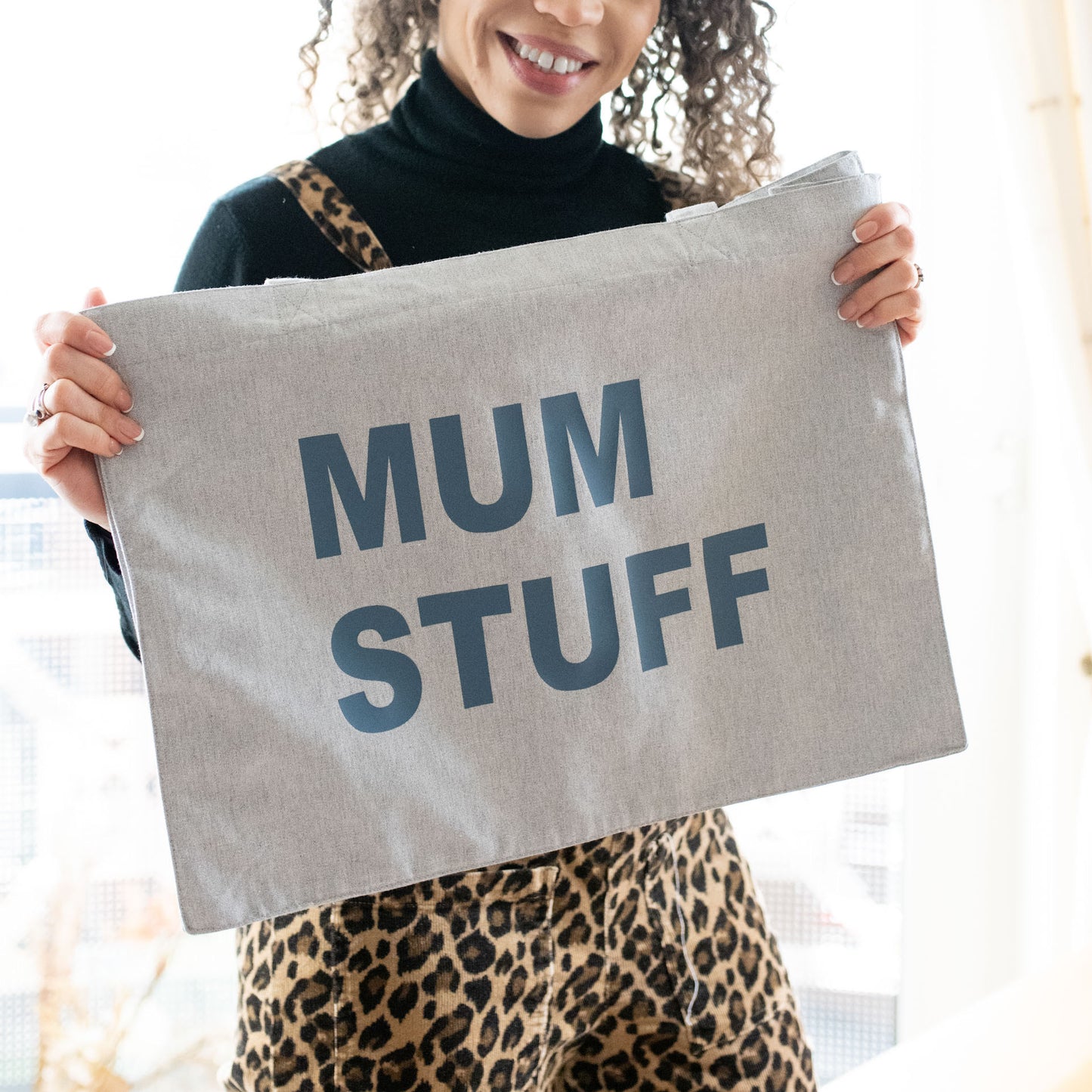 PERSONALISED GREY TOTE BAG WITH NAVY GREY PRINT