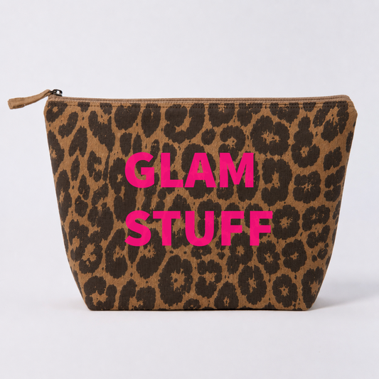 PERSONALISED LARGE LEOPARD RECYCLED CANVAS POUCH