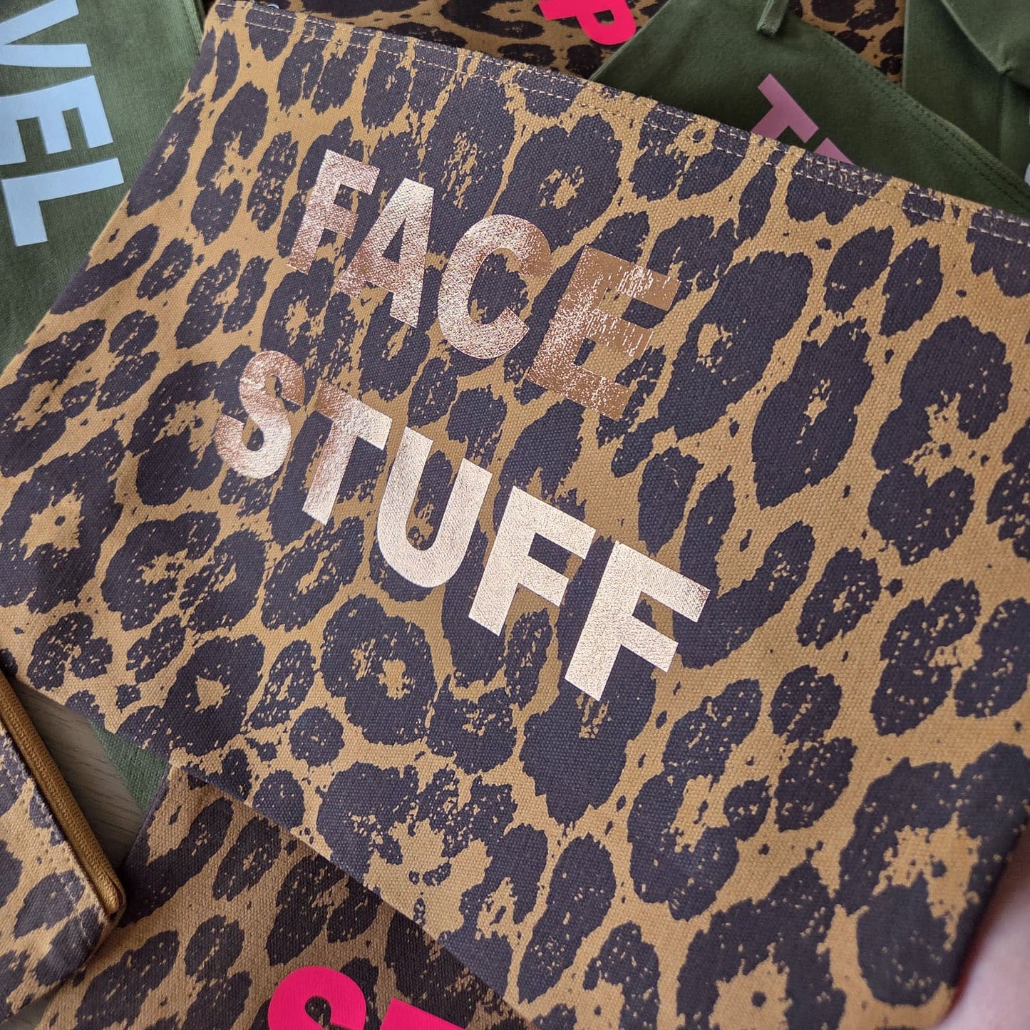 PERSONALISED LARGE LEOPARD RECYCLED CANVAS POUCH