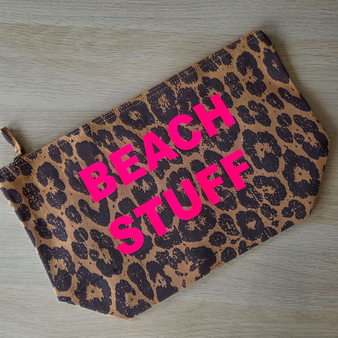 PERSONALISED LARGE LEOPARD RECYCLED CANVAS POUCH