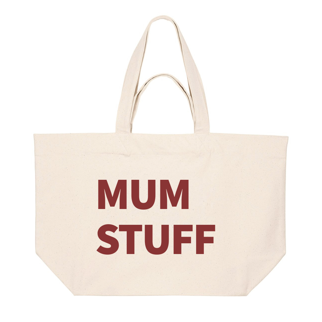 PREMIUM NATURAL TOTE BAG WITH BURGUNDY PRINT