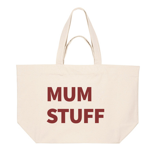 PREMIUM NATURAL TOTE BAG WITH BURGUNDY PRINT