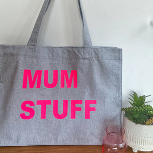 PERSONALISED GREY TOTE WITH NEON PINK PRINT